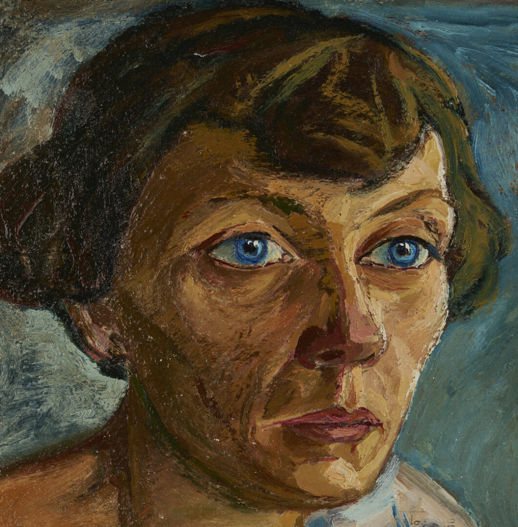 Lot 619: David Burliuk O/B Portrait of a Woman in Blue, 1918