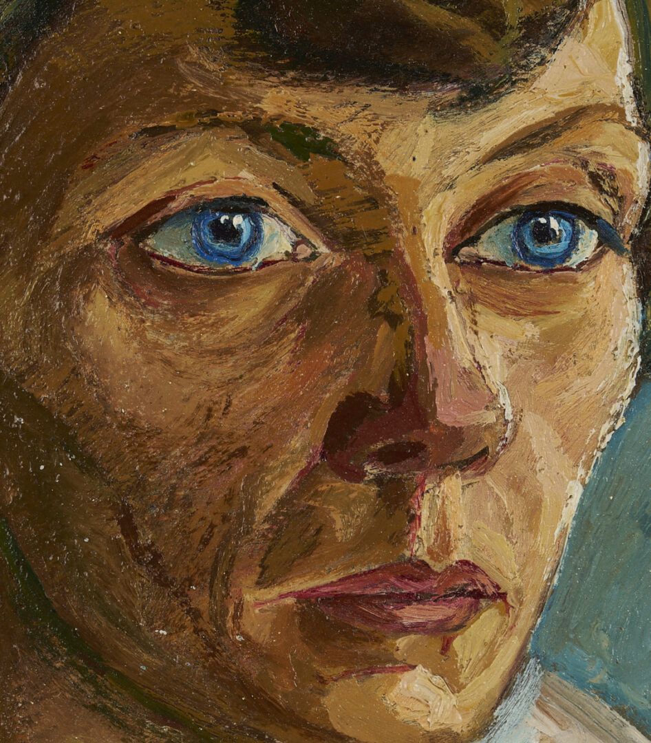 Lot 619: David Burliuk O/B Portrait of a Woman in Blue, 1918