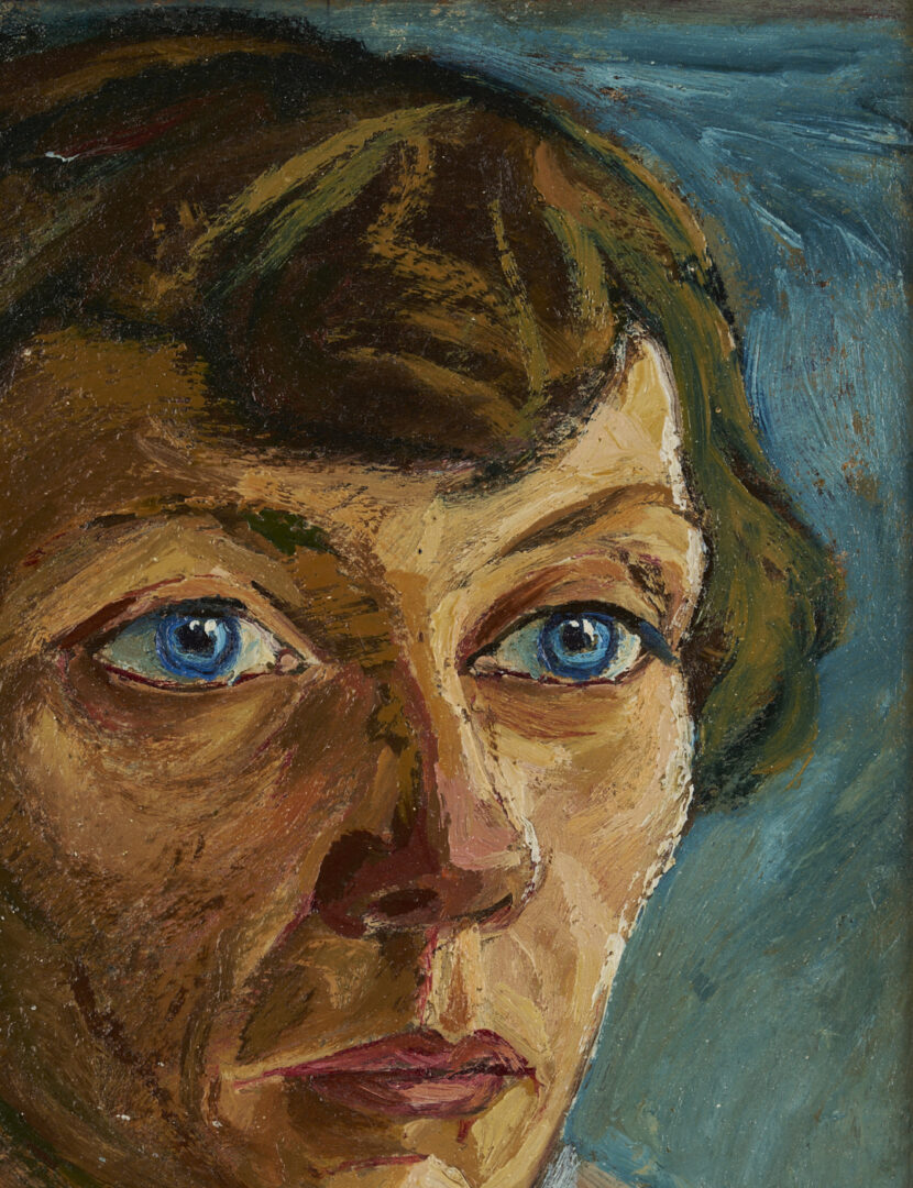 Lot 619: David Burliuk O/B Portrait of a Woman in Blue, 1918