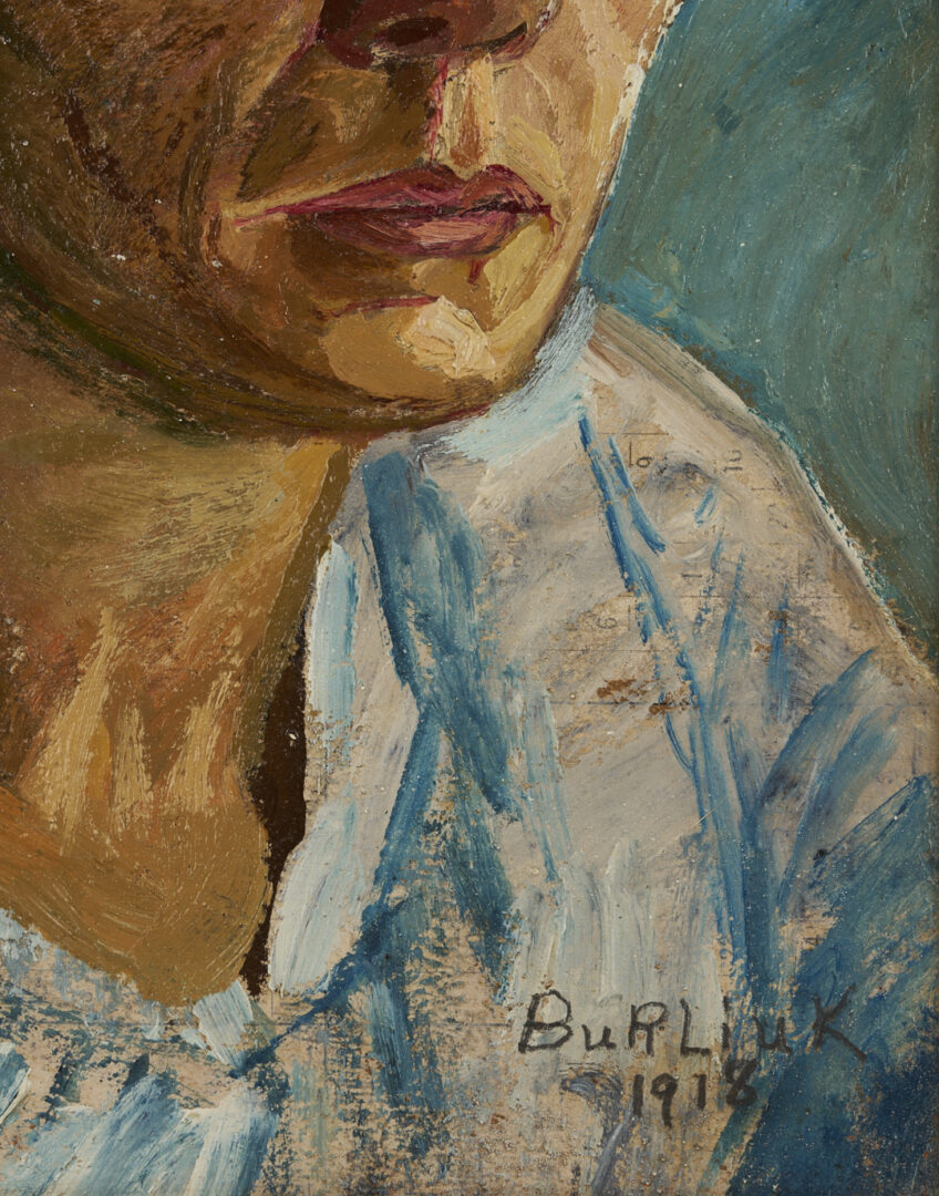 Lot 619: David Burliuk O/B Portrait of a Woman in Blue, 1918