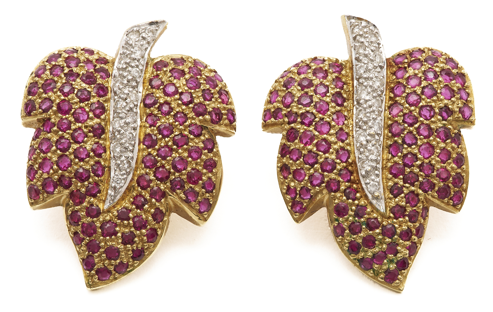 Lot 61: Ruby and Diamond Grape Leaf Earrings