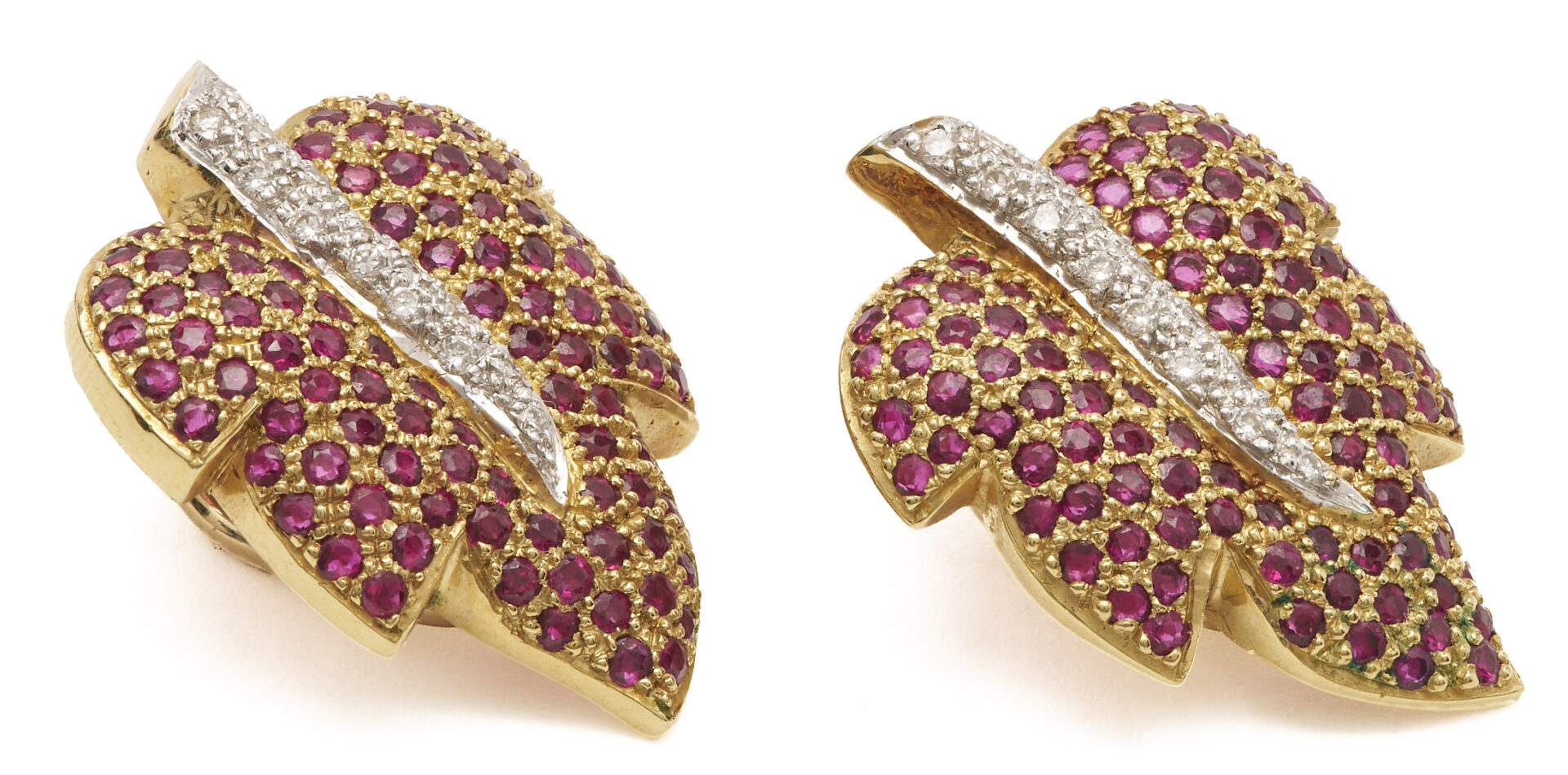 Lot 61: Ruby and Diamond Grape Leaf Earrings