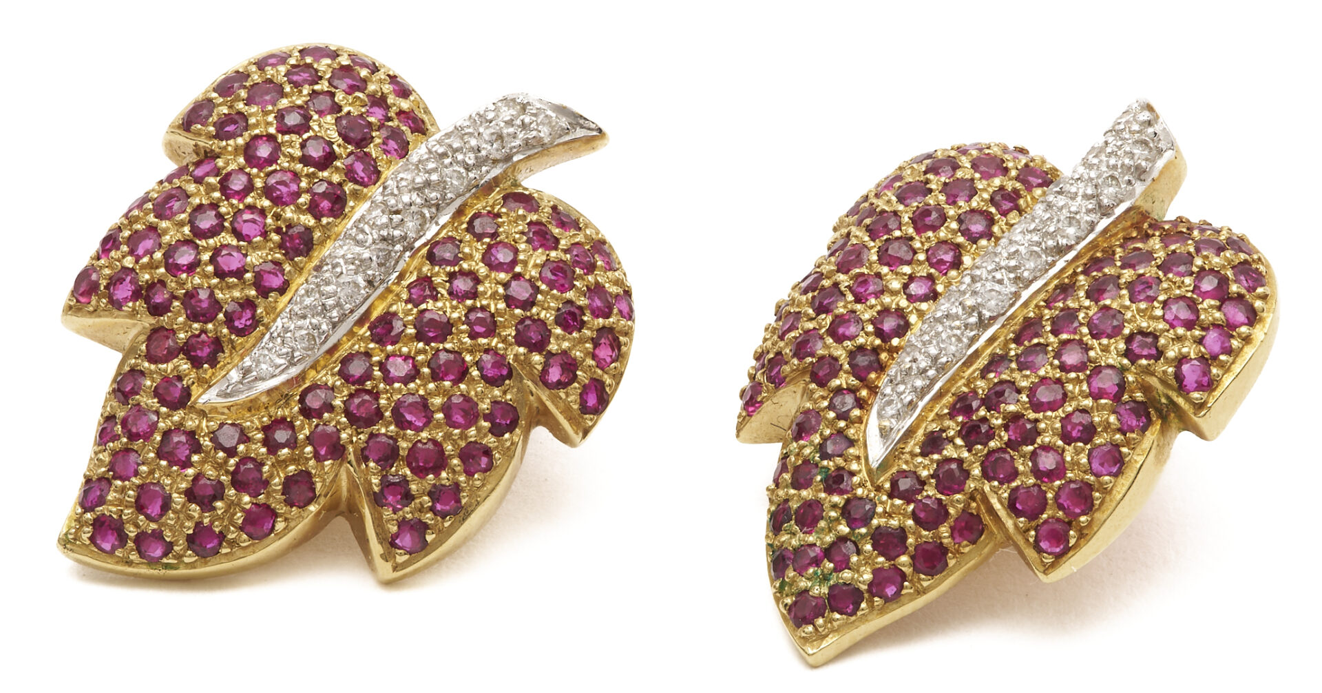 Lot 61: Ruby and Diamond Grape Leaf Earrings