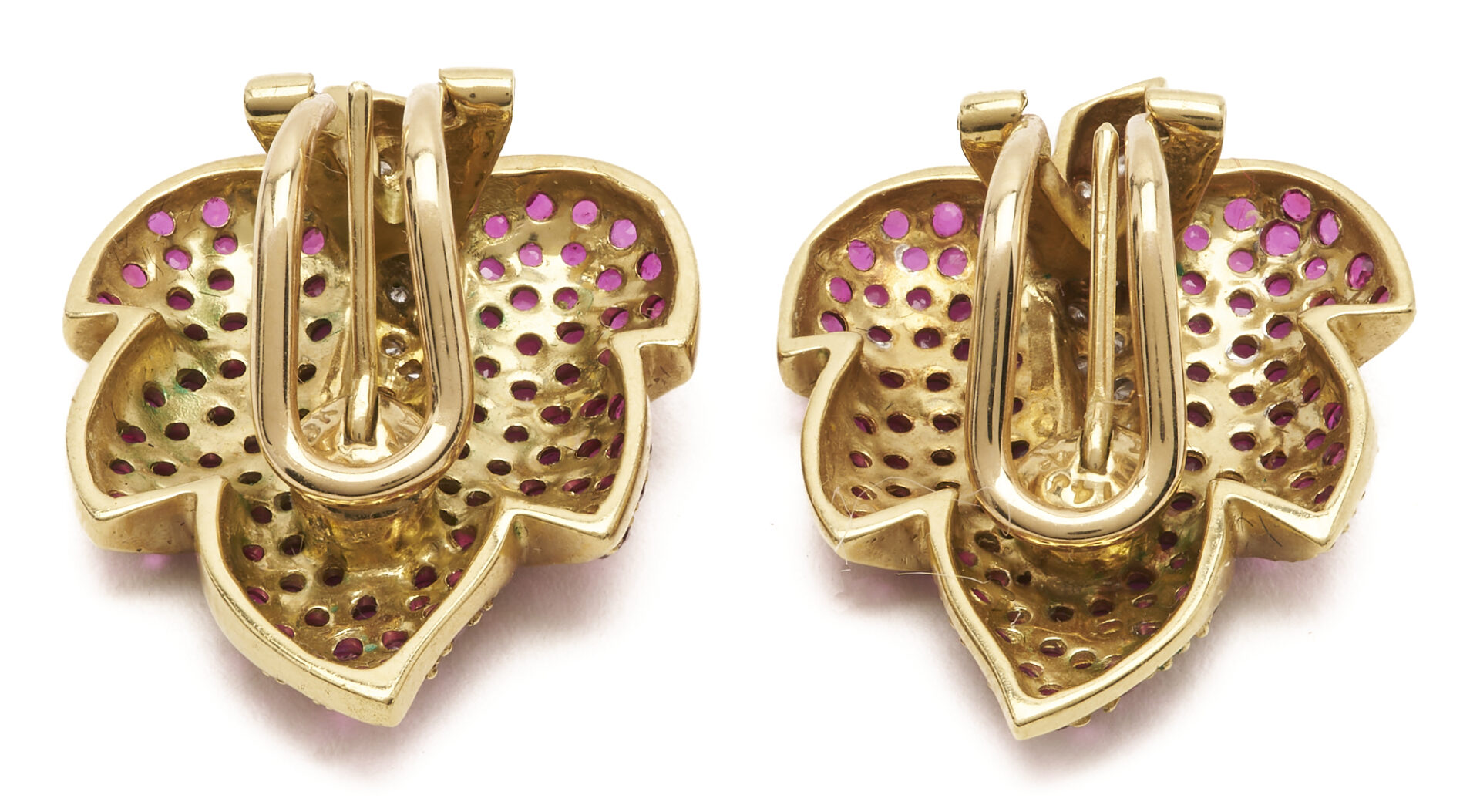 Lot 61: Ruby and Diamond Grape Leaf Earrings