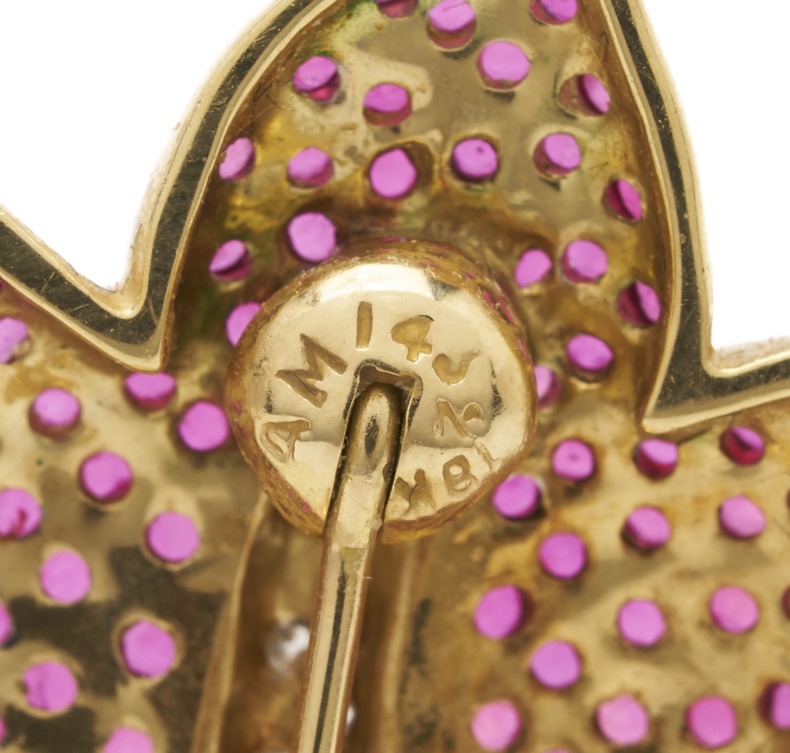 Lot 61: Ruby and Diamond Grape Leaf Earrings