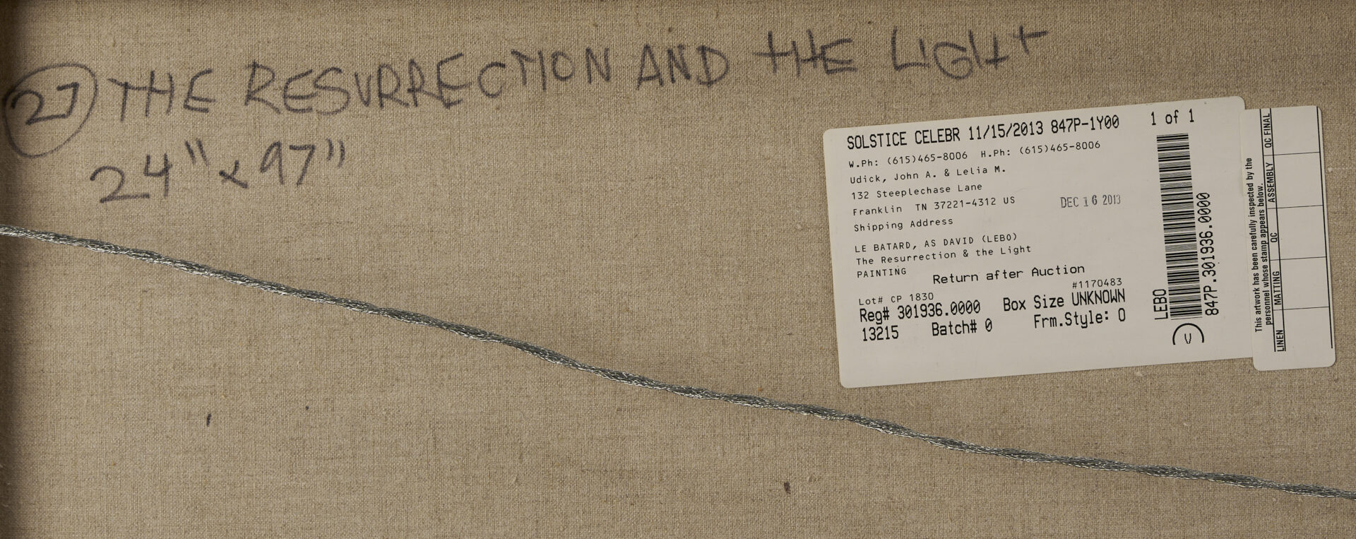 Lot 626: Large LEBO Abstract Painting, The Resurrection & The Light