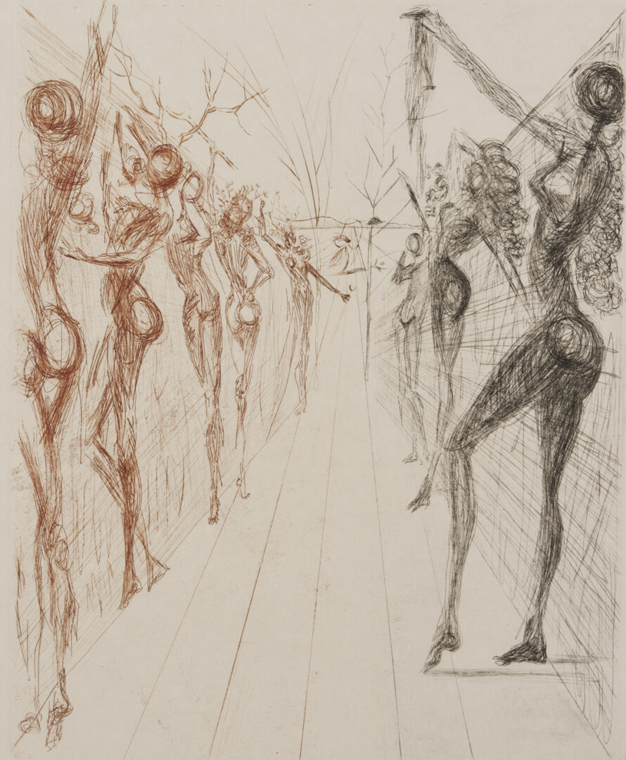 Lot 628: Salvador Dali Signed Etching, Corridor of Katmandu from The Hippies