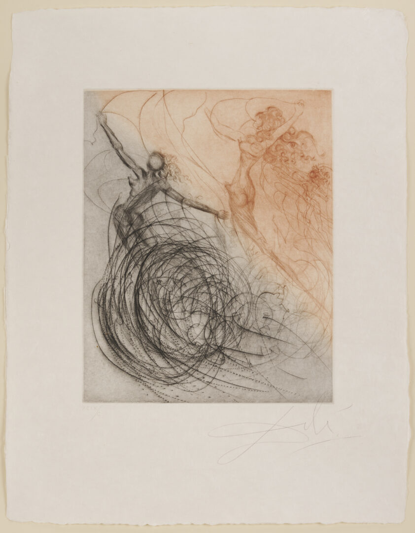 Lot 629: Salvador Dali Signed Etching, Women in the Waves from The Hippies