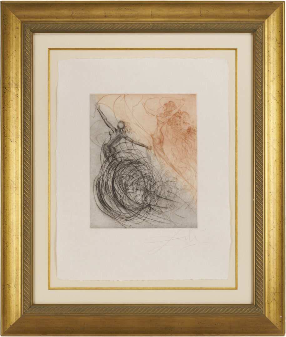 Lot 629: Salvador Dali Signed Etching, Women in the Waves from The Hippies