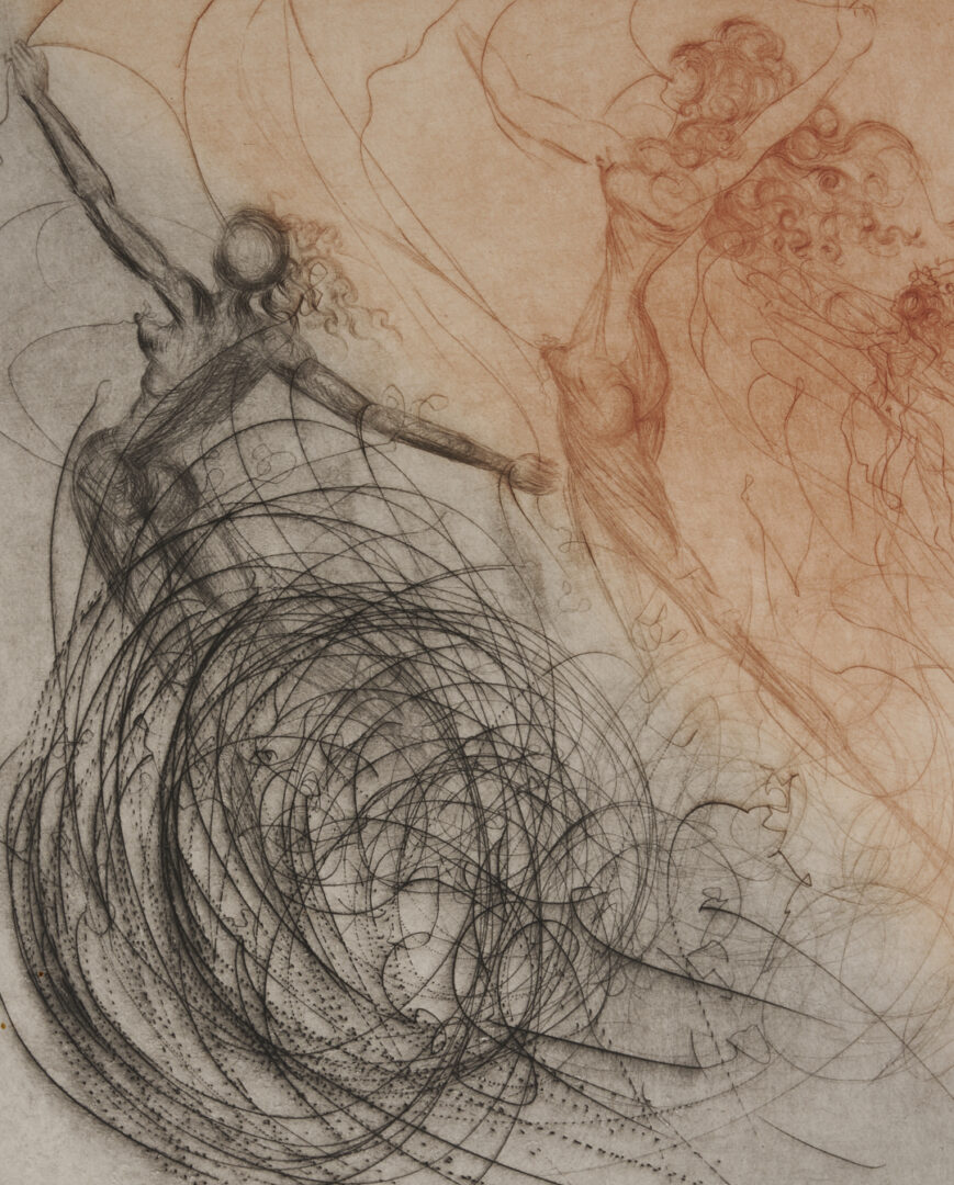 Lot 629: Salvador Dali Signed Etching, Women in the Waves from The Hippies