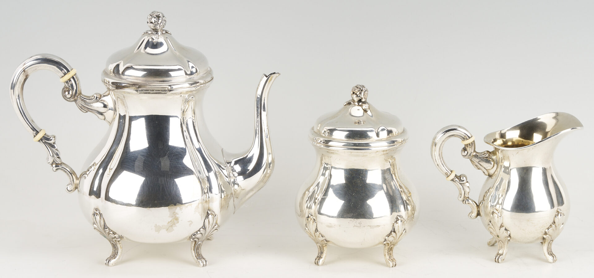 Lot 62: 5 Pc. European .800 Silver Tea Service & .800 Silver Tray
