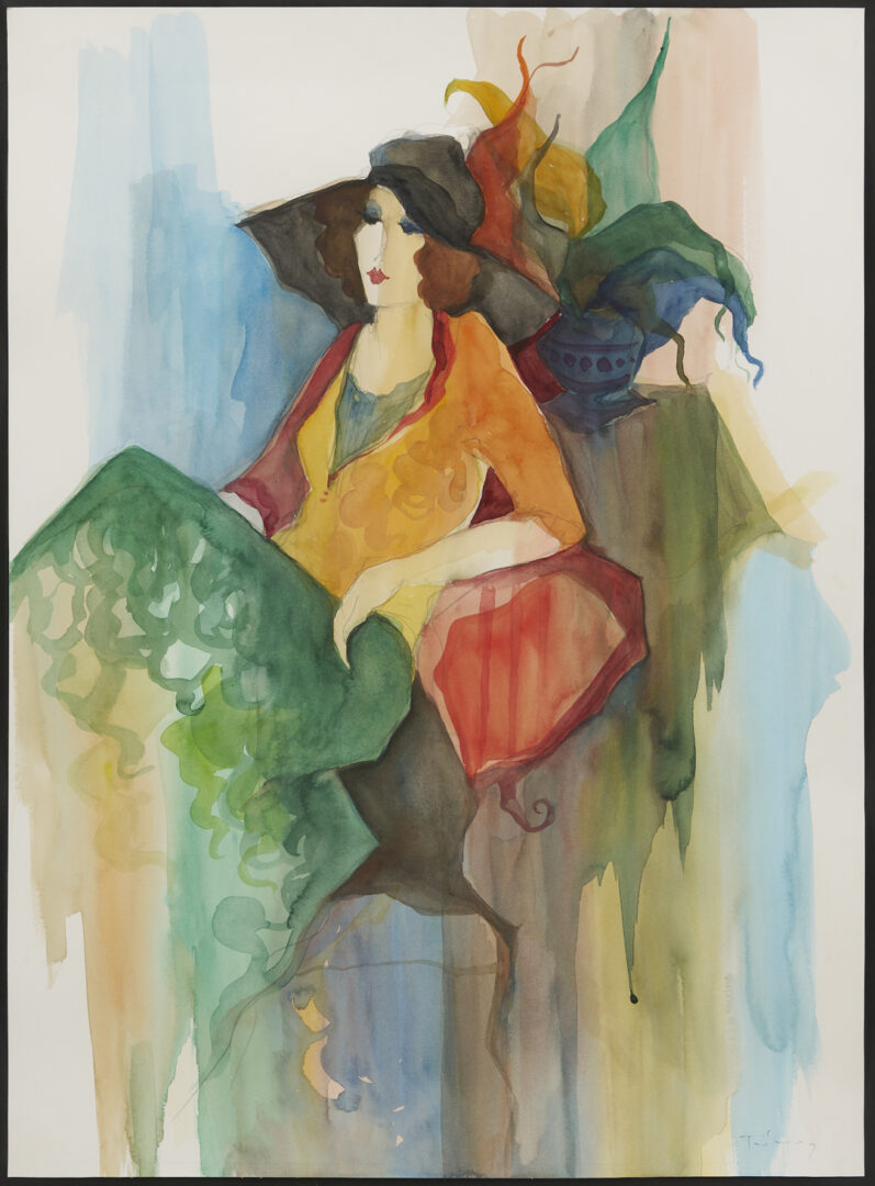 Lot 633: Itzchak Tarkay W/C Painting, Fleeting Thoughts