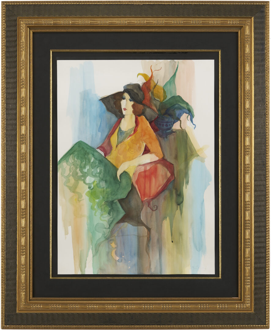 Lot 633: Itzchak Tarkay W/C Painting, Fleeting Thoughts