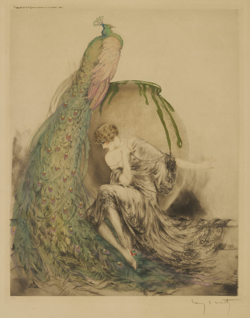 Lot 634: Louis Icart Signed Etching, Peacock
