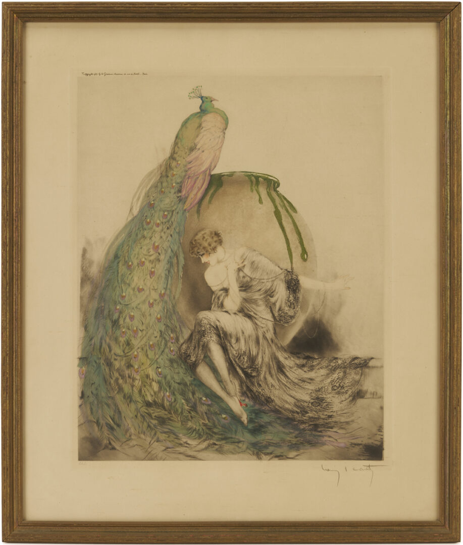 Lot 634: Louis Icart Signed Etching, Peacock