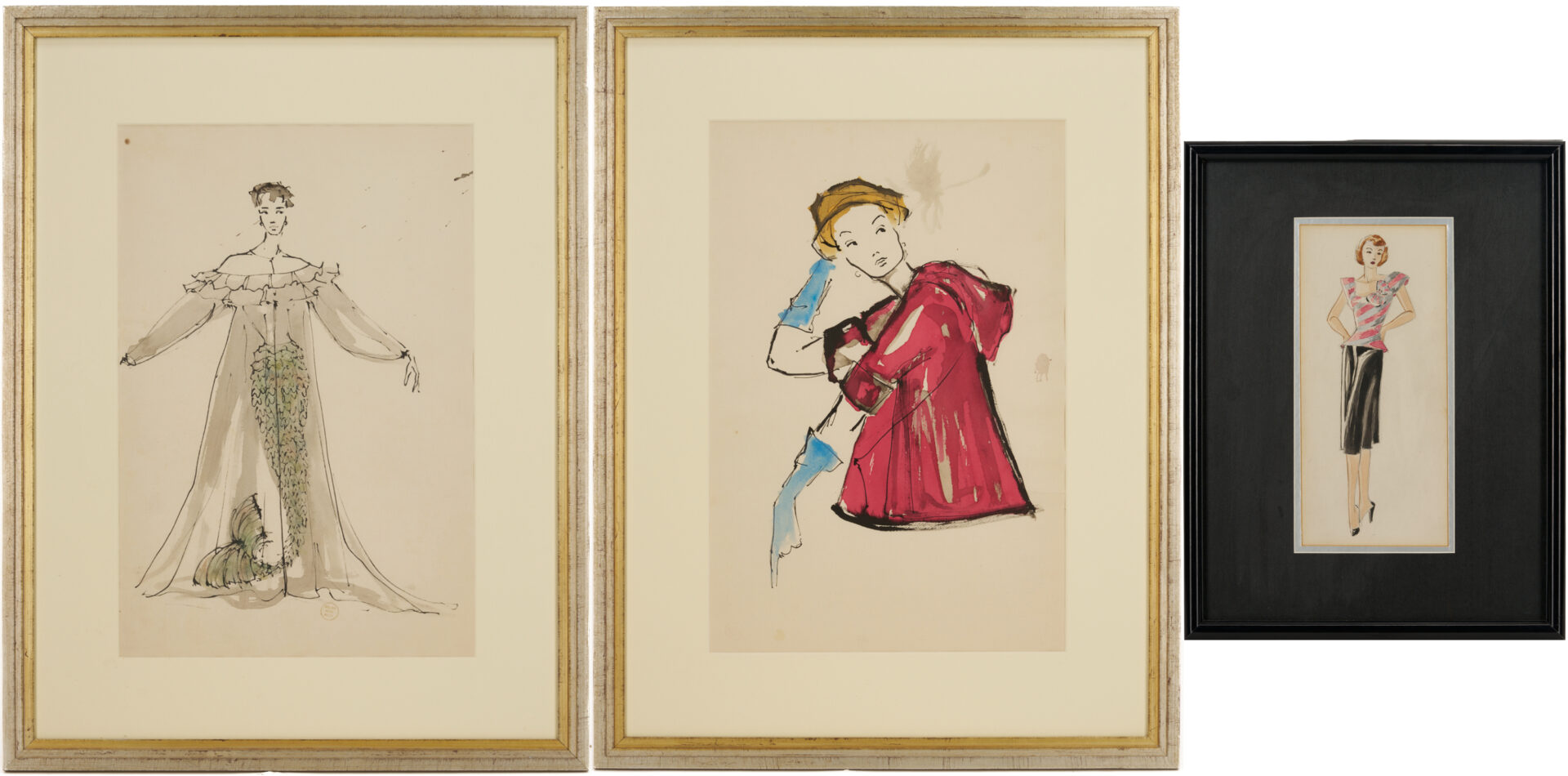 Lot 637: 3 Vintage Couture Drawings Incl. Serge Matta