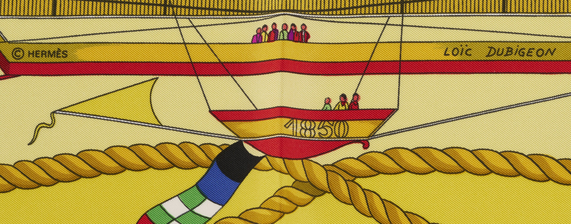Lot 641: 2 Hermes Silk Twill Scarves: Les Folies Du Ciel, Green & Yellow