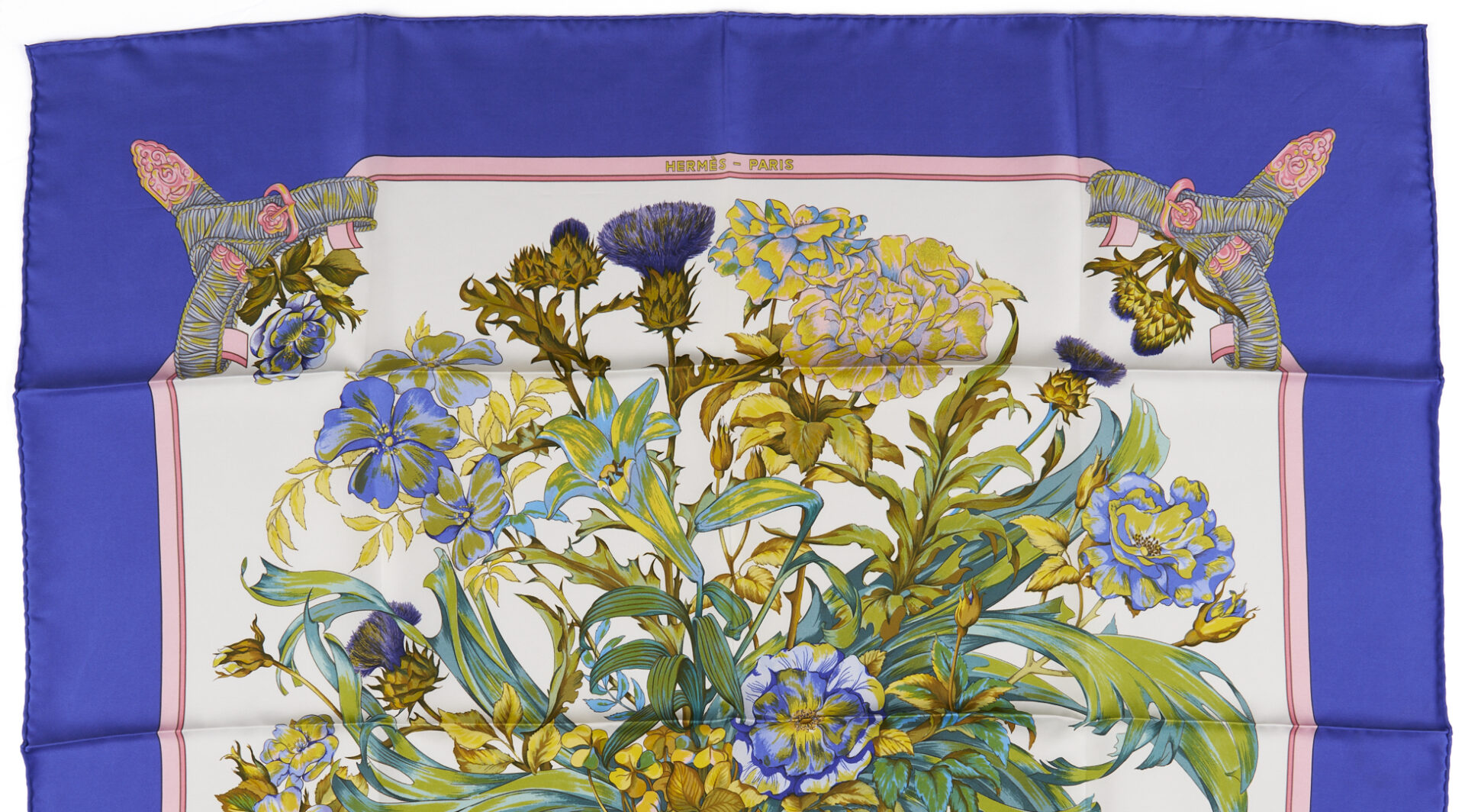 Lot 642: 2 Hermes Silk Twill Scarves: Regina &  Les Flacons