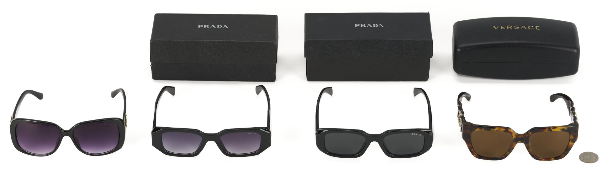 Lot 644: 4 Prs. Designer Sunglasses incl. Prada, Versace, Gucci