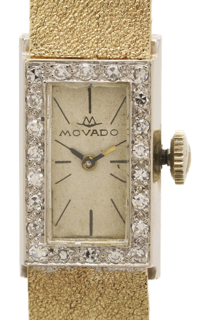 Lot 652: Ladies’ Movado 14K Gold & Diamond Wrist Watch