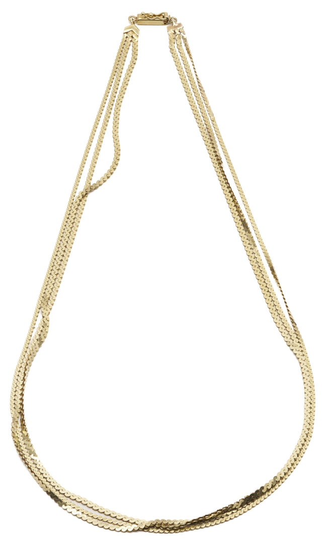 Lot 653: Italian 14K Gold Three Strand Flat Serpentine Necklace UnoAerre