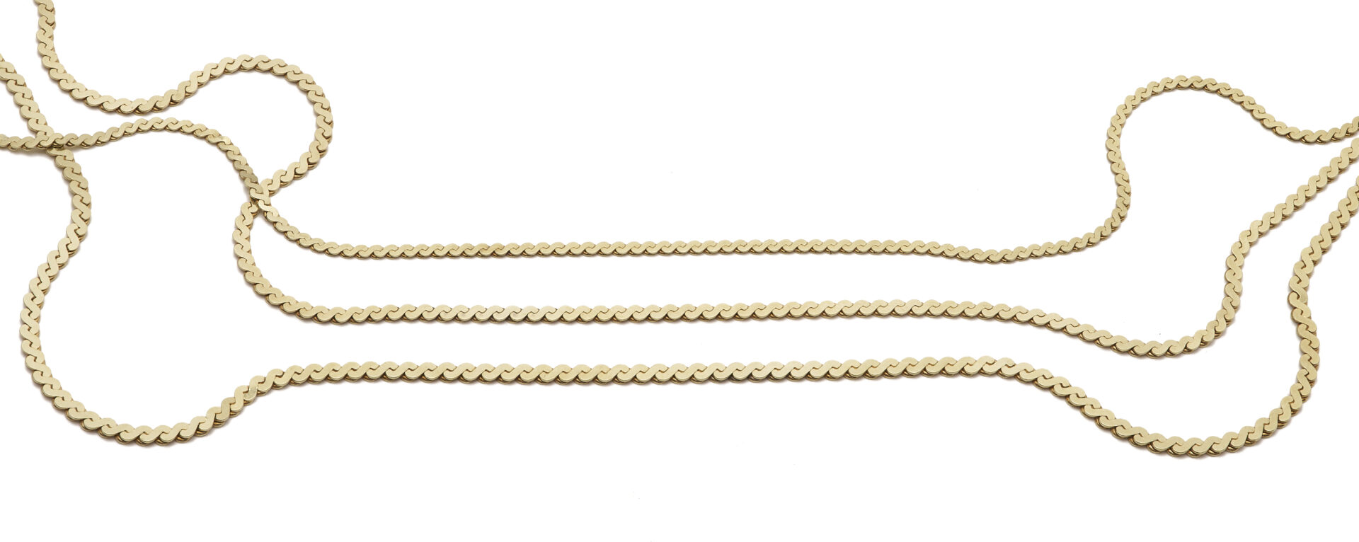 Lot 653: Italian 14K Gold Three Strand Flat Serpentine Necklace UnoAerre