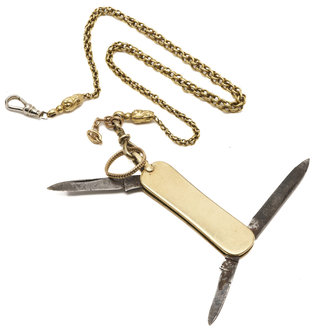 Lot 654: Men’s 18K Gold Rolo Watch Fob Chain & Accessories