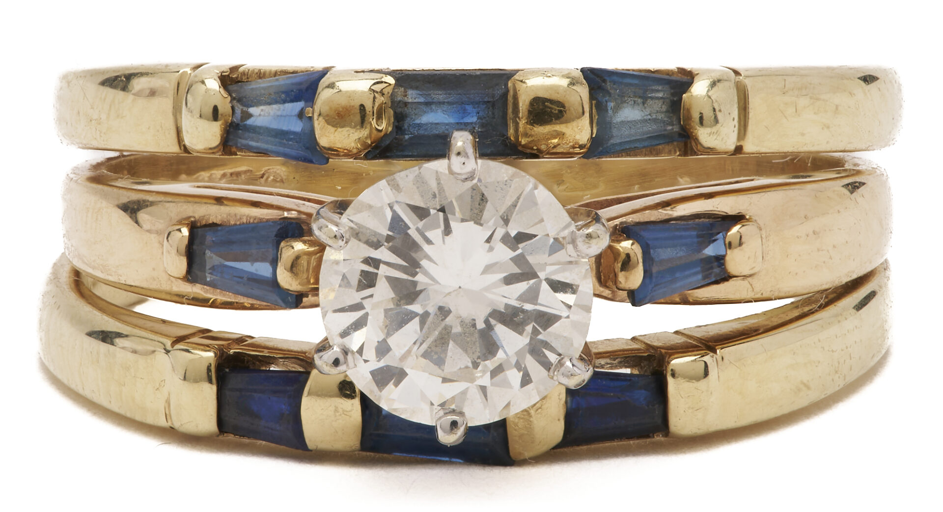 Lot 656: 14K Yellow Gold Diamond and Sapphire Ring