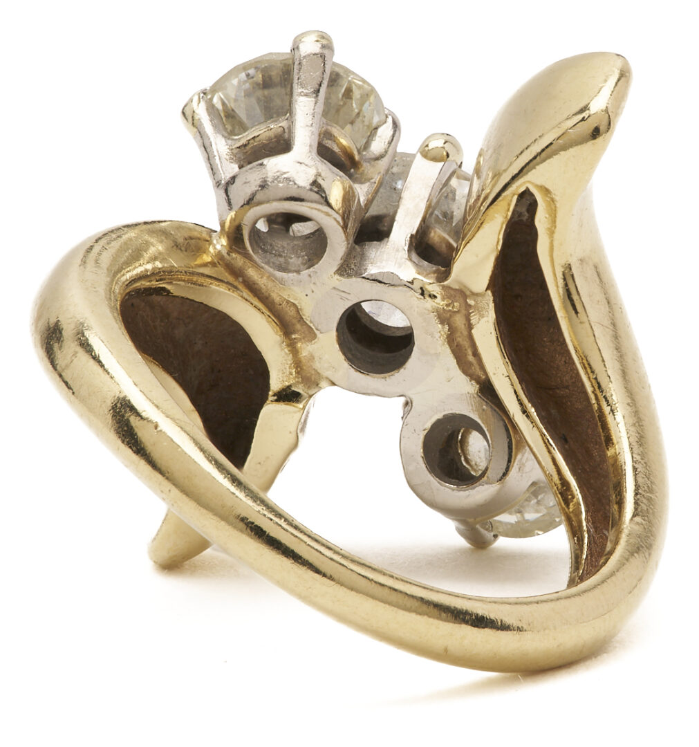 Lot 658: 14K Yellow Gold 3-Stone Diamond Bypass Ring