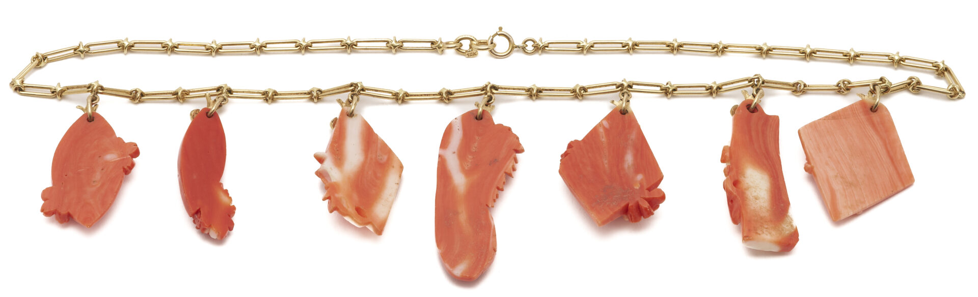 Lot 660: 15K Yellow Gold & Coral Art Nouveau Inspired Pendant Necklace