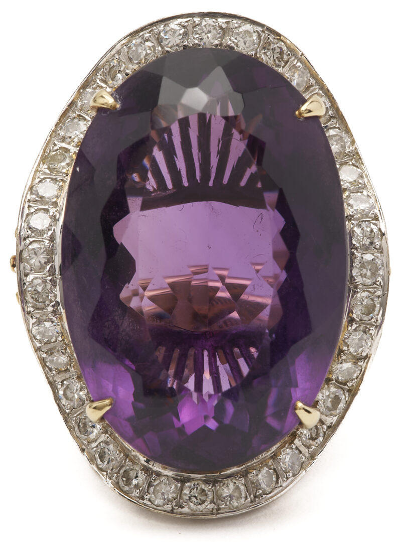 Lot 662: Ladies 14K Amethyst & Diamond Ring
