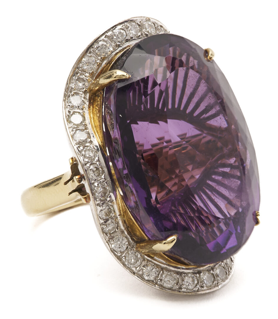 Lot 662: Ladies 14K Amethyst & Diamond Ring