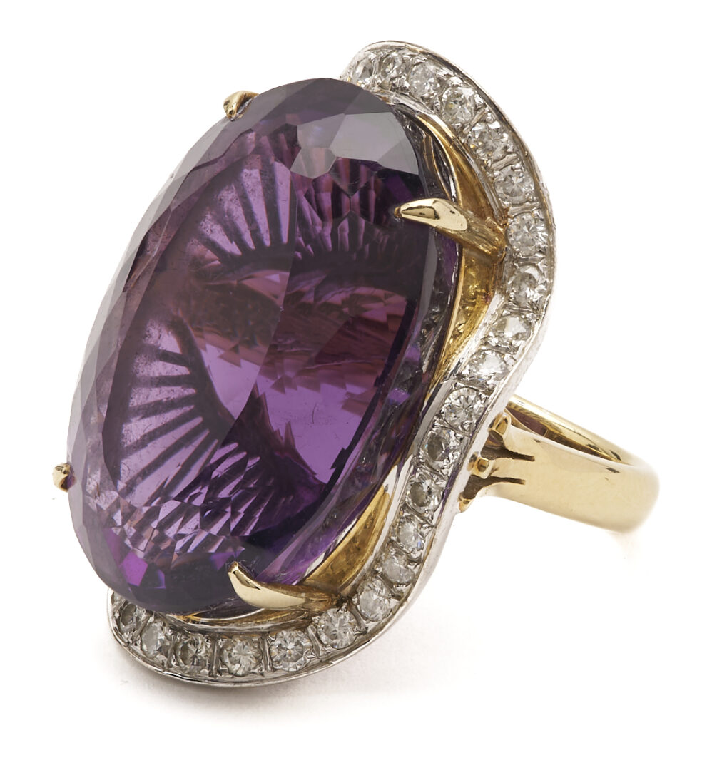 Lot 662: Ladies 14K Amethyst & Diamond Ring