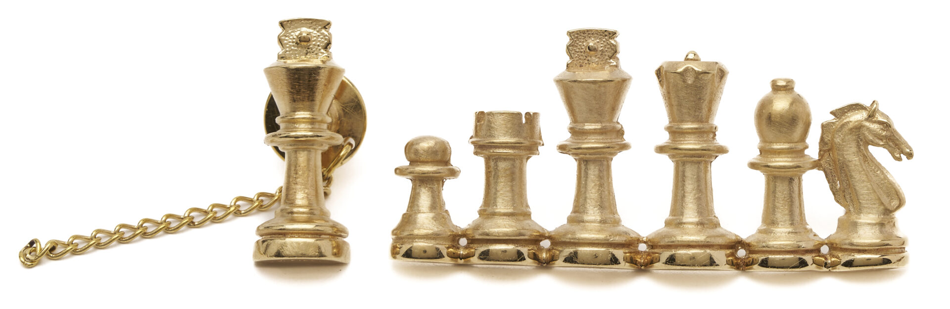 Lot 664: A. Gilbert 14K Chess Bar Brooch & 14K Chess King Pin