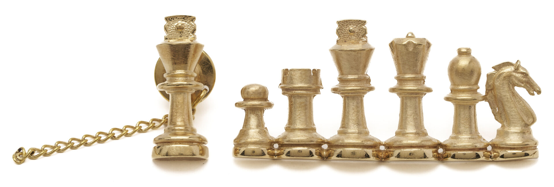 Lot 664: A. Gilbert 14K Chess Bar Brooch & 14K Chess King Pin