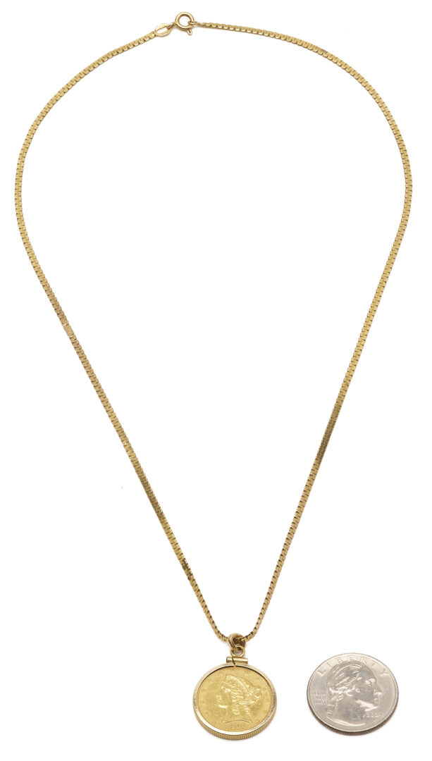 Lot 668: 14K Italian Serpentine Necklace with 1901S Liberty Head $5 Gold Coin Pendant