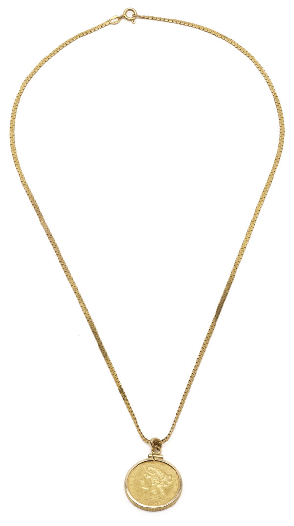 Lot 668: 14K Italian Serpentine Necklace with 1901S Liberty Head $5 Gold Coin Pendant