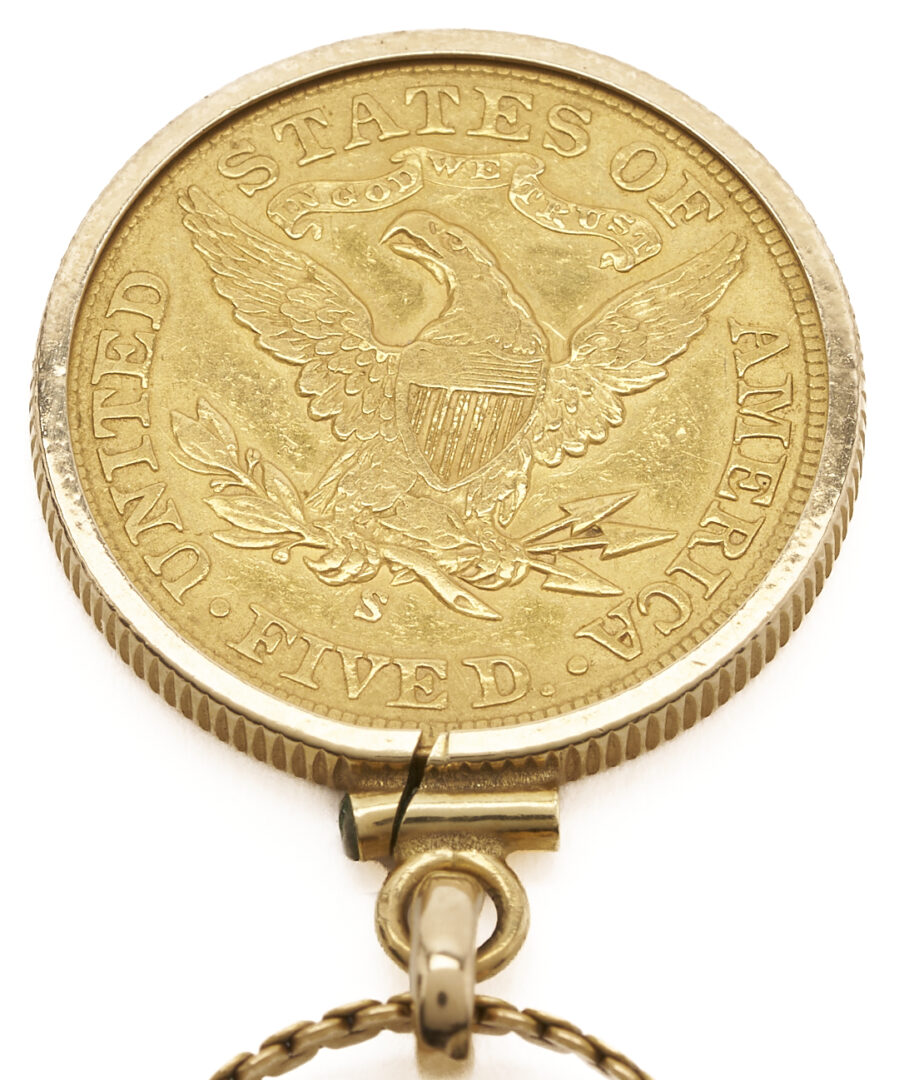 Lot 668: 14K Italian Serpentine Necklace with 1901S Liberty Head $5 Gold Coin Pendant