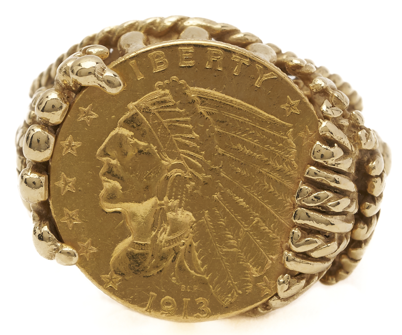 Lot 675: 1913 Indian Eagle $2.5 Gold Coin Set in 14K Gold Ring