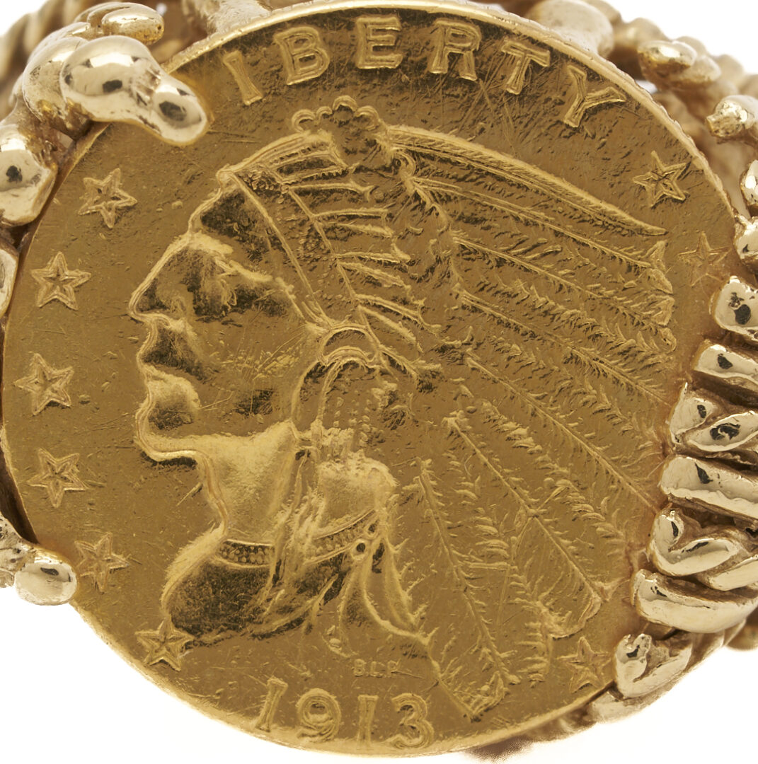 Lot 675: 1913 Indian Eagle $2.5 Gold Coin Set in 14K Gold Ring