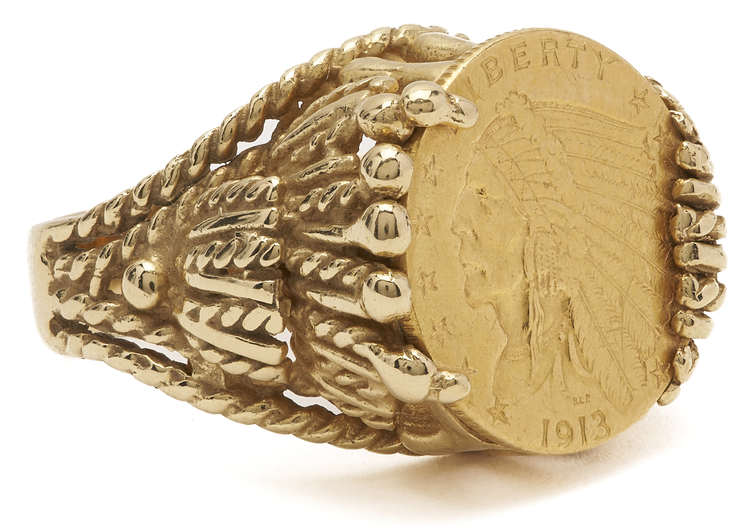 Lot 675: 1913 Indian Eagle $2.5 Gold Coin Set in 14K Gold Ring