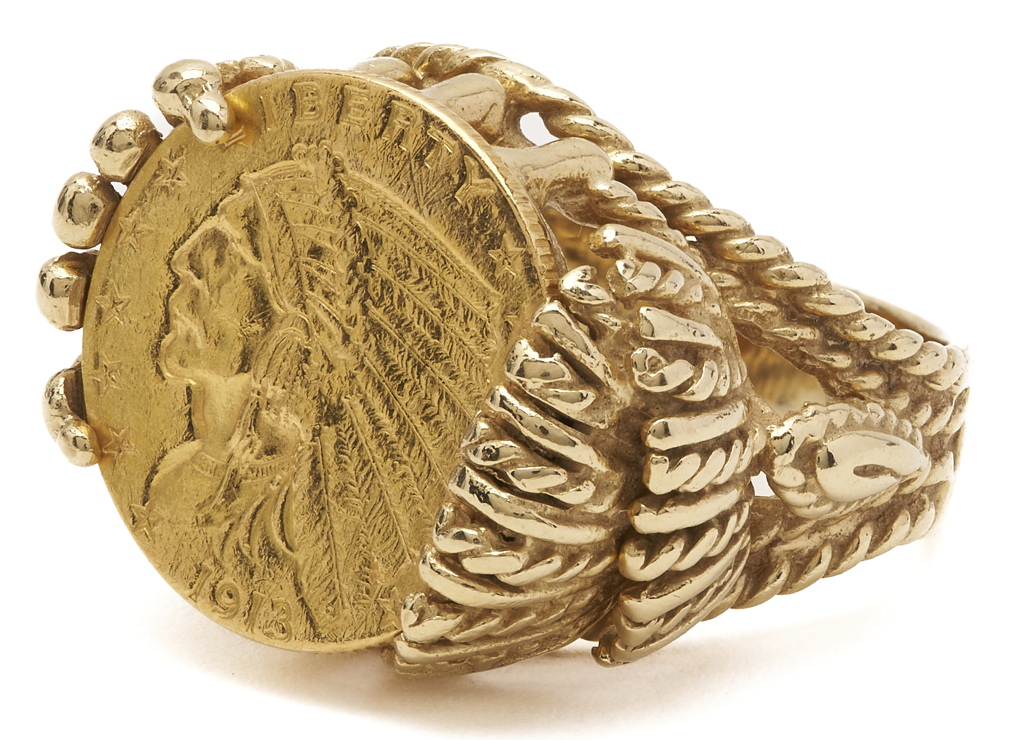 Lot 675: 1913 Indian Eagle $2.5 Gold Coin Set in 14K Gold Ring