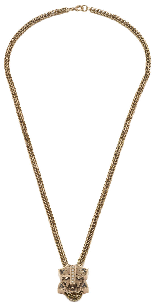 Lot 677: Antique 10K Gold Victorian Chain w/ Slide Necklace