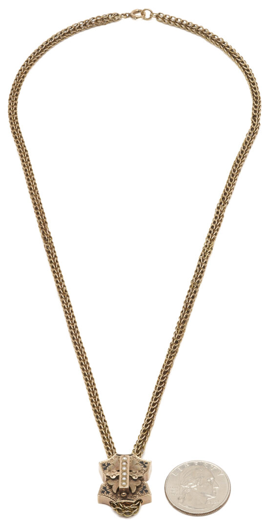 Lot 677: Antique 10K Gold Victorian Chain w/ Slide Necklace