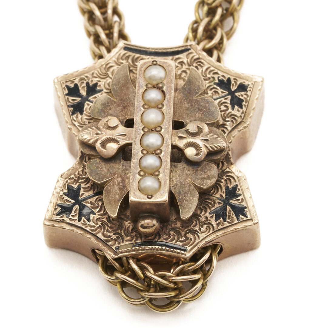 Lot 677: Antique 10K Gold Victorian Chain w/ Slide Necklace