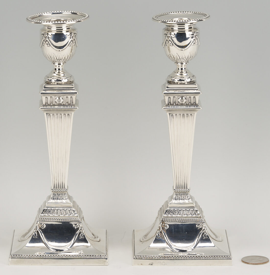 Lot 67: J & H Savory – Pair of English Sterling Silver Candlesticks