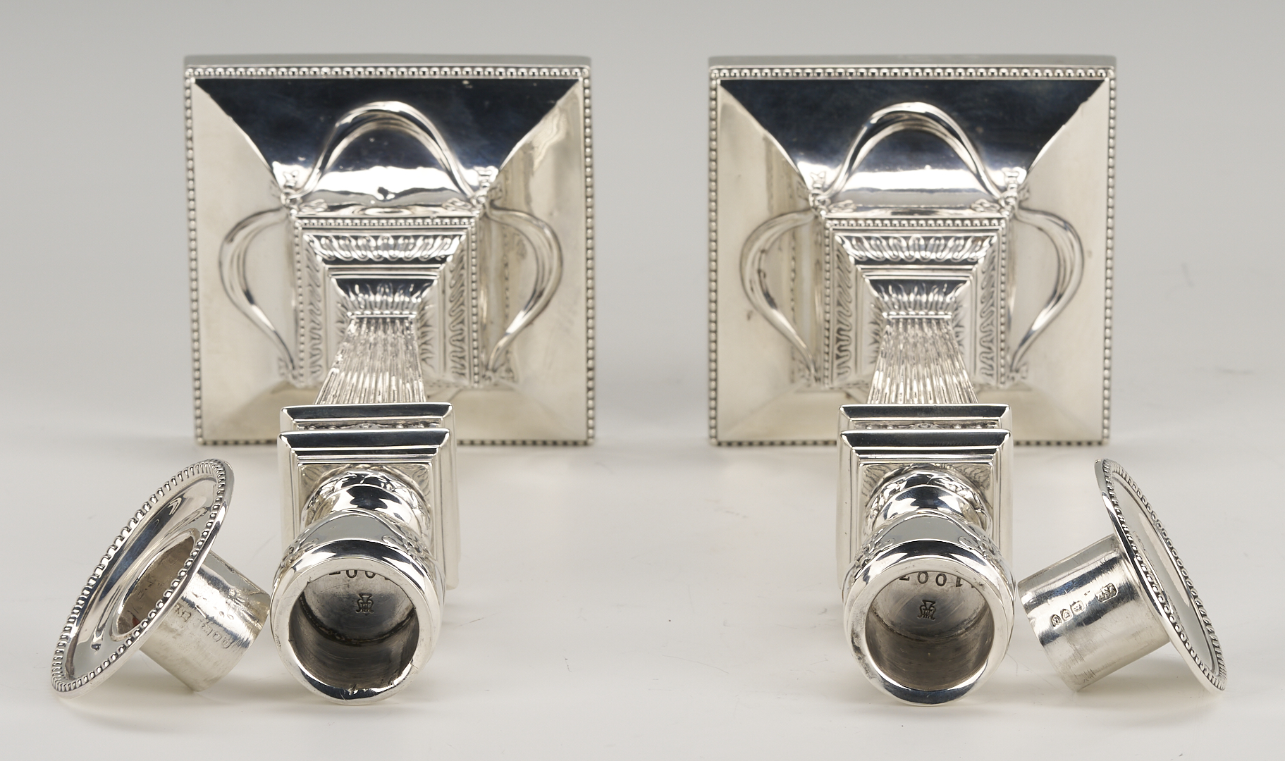 Lot 67: J & H Savory – Pair of English Sterling Silver Candlesticks