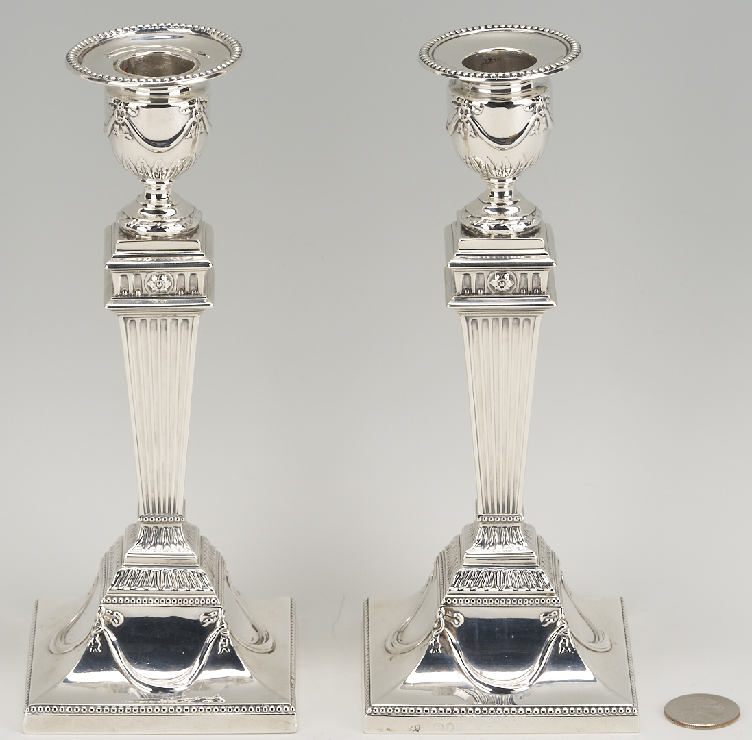 Lot 67: J & H Savory – Pair of English Sterling Silver Candlesticks