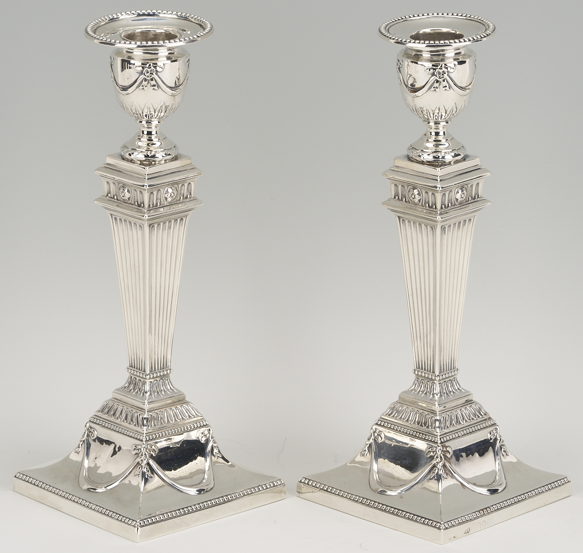 Lot 67: J & H Savory – Pair of English Sterling Silver Candlesticks