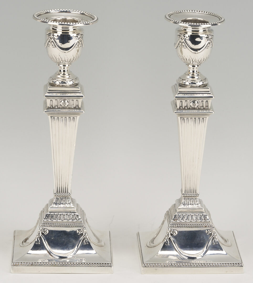 Lot 67: J & H Savory – Pair of English Sterling Silver Candlesticks
